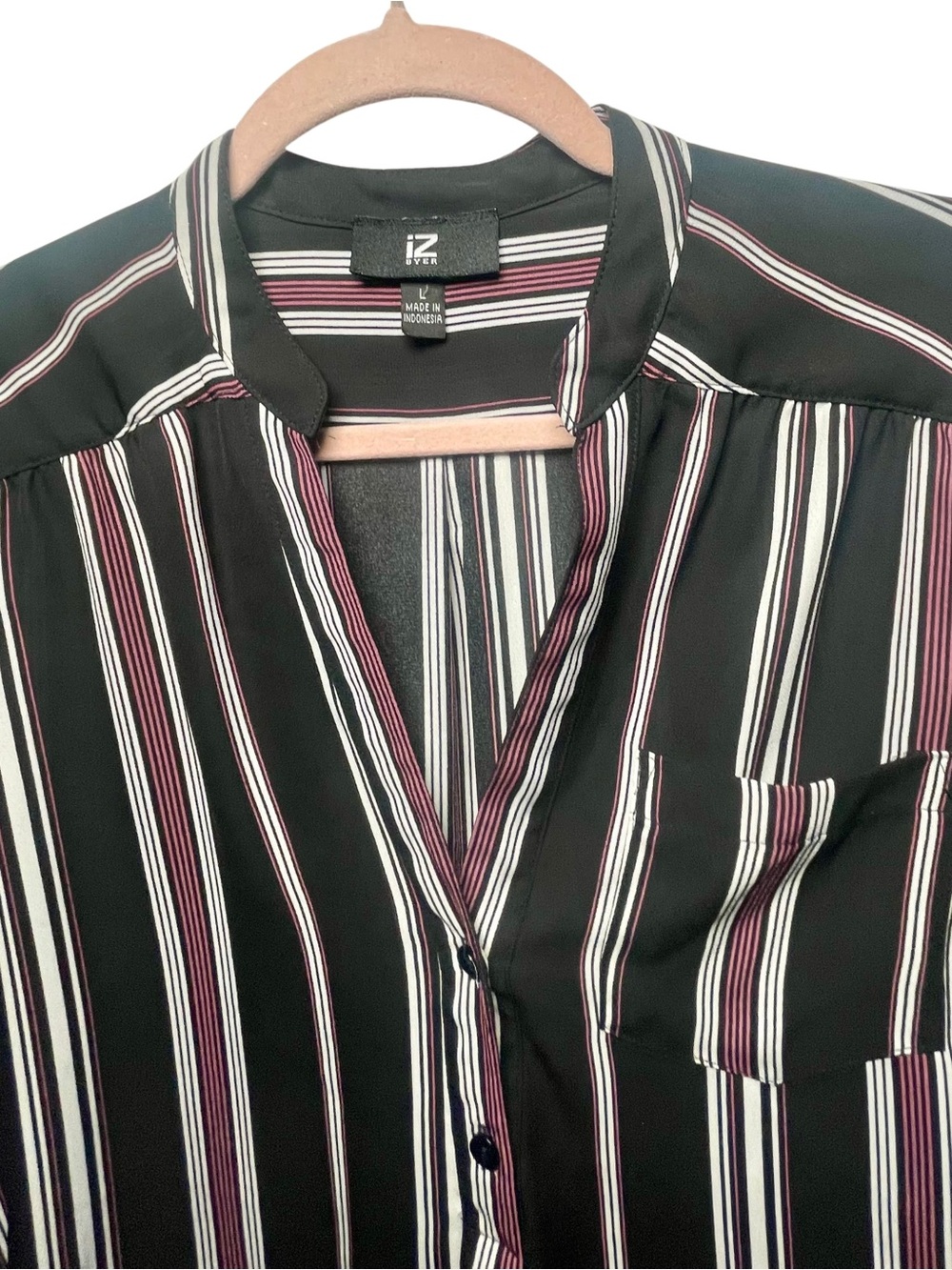 Women’s Large Blouse Black and Pink Button 3/4 Sleeves